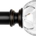 KAMANINA 1 Inch Curtain Rod 72 to 144 Inches (6-12 Feet) Telescoping Black Curtain Rods for Windows, Heavy Duty Long Drapery Rods with Crystal Netted Texture Ends, 32-144"