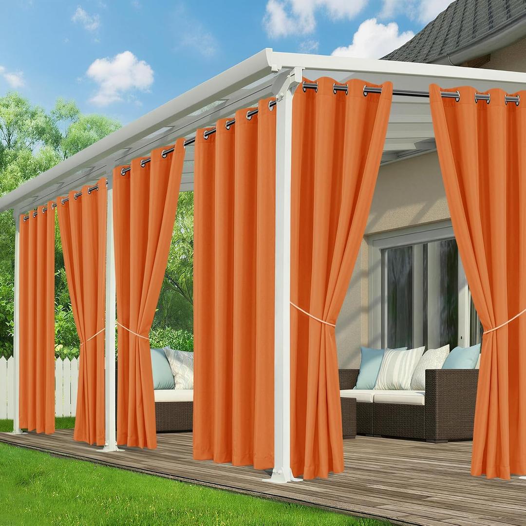 Outdoor Curtains for Patio Waterproof - 6 Panels Privacy Weatherproof Outside Curtains with Grommets for Pergola, Gazebo, Porch, Cabana, Balcony, 54 x 84 Inch, Mecca Orange