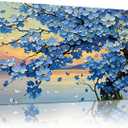 MUSM Blue Wall Art Large Tree of Life Wall Art for Living Room Bedroom Office Modern Framed Canvas Prints Blue Flower 3D Textured Abstract Printing Artwork Picture Ready to Hang 2448