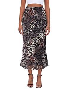 Women's Y2k Floral Print Mesh Midi Skirt Elastic High Waisted Bodycon Boho Mermaid Summer Long Skirts for Women, Leopard (Medium