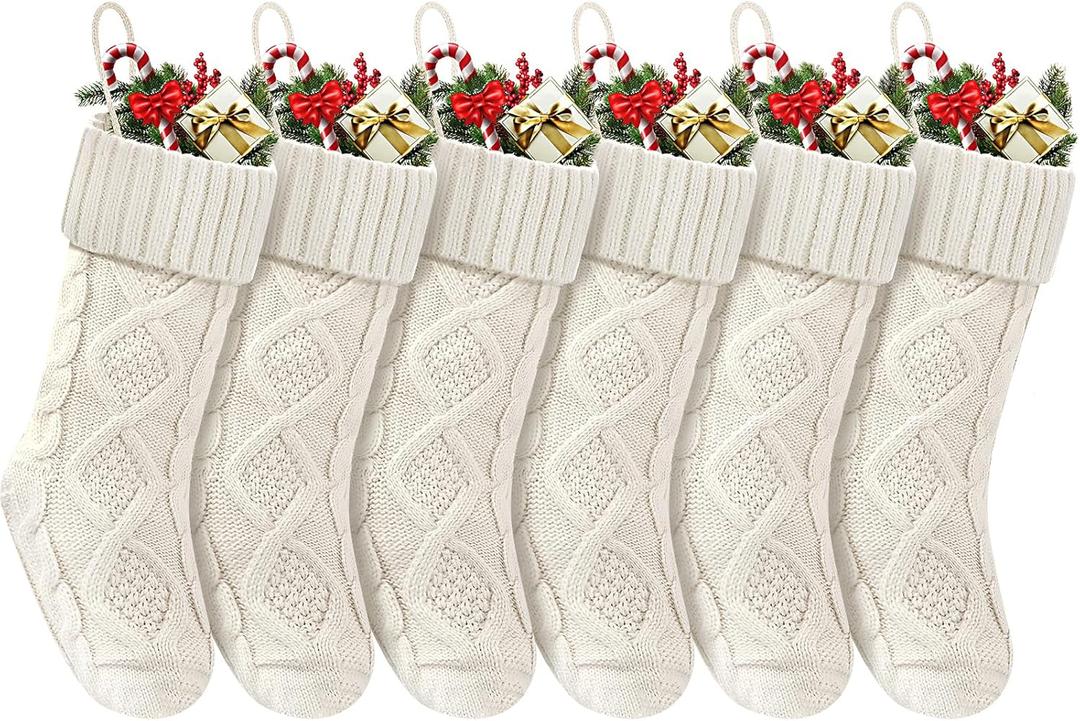 Christmas Stockings 18 Inches,Long Knitted Socks Christmas Decoration Hanging Stocking Fireplace Xmas Tree Stocking for Home Family6 White