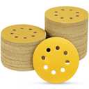 100PCS 5 Inch 8 Hole Sanding Discs 320 Grit,Gold Round Hook and Loop Sandpaper for Random Orbital Sander