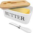 Satax Butter Dish with Lid and Knife Spreader for Countertop and Refrigerator, Keep Butter Fresh, Easy Scoop, Dishwasher Safe, Butter Keeper Tray for West/ East Coast Butter (white)