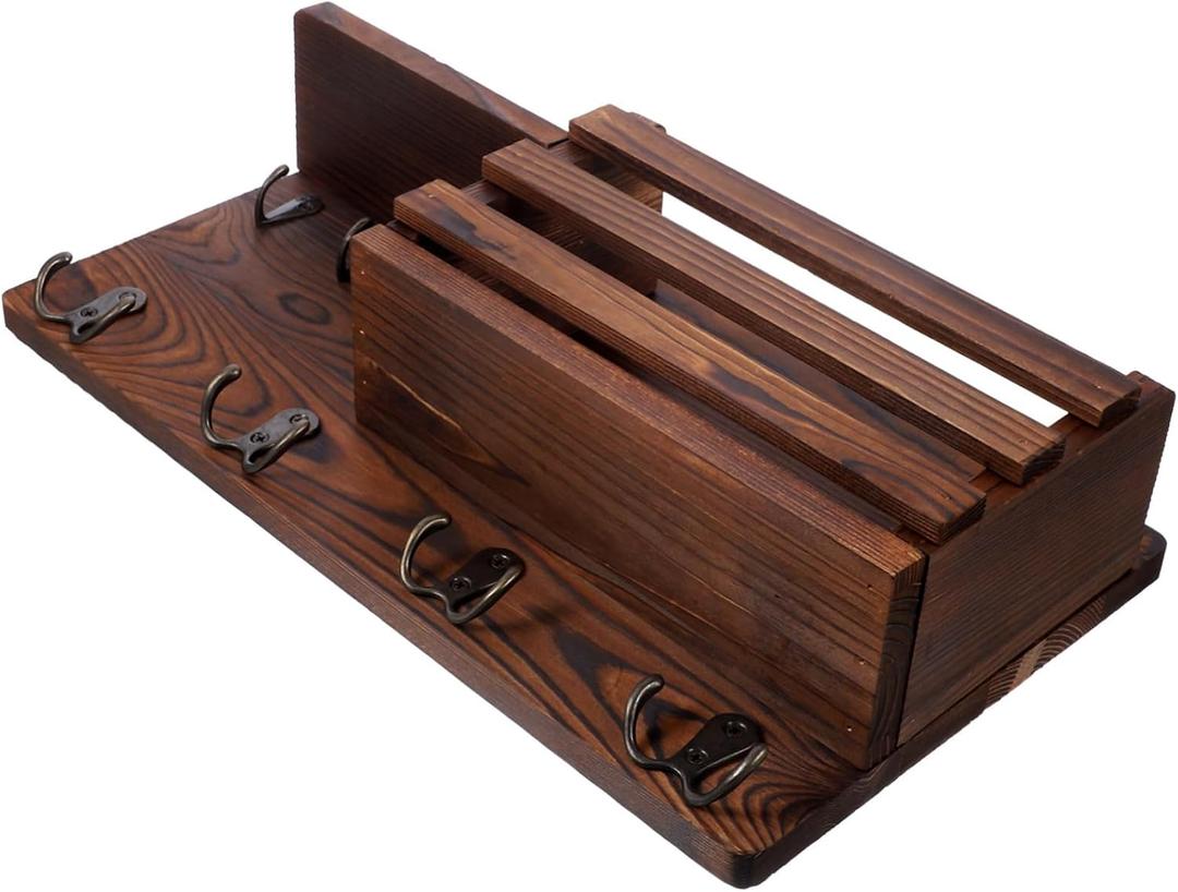 Key Holder Wall Mount Wooden Mail Organizer Entry Way Key Rack Storage