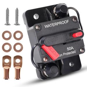 50 Amp Circuit Breaker with Manual Reset for Car Marine Trolling Motors Boat ATV Manual Power Protect for Audio System Fuse, 12V-48VDC, Waterproof (50A)