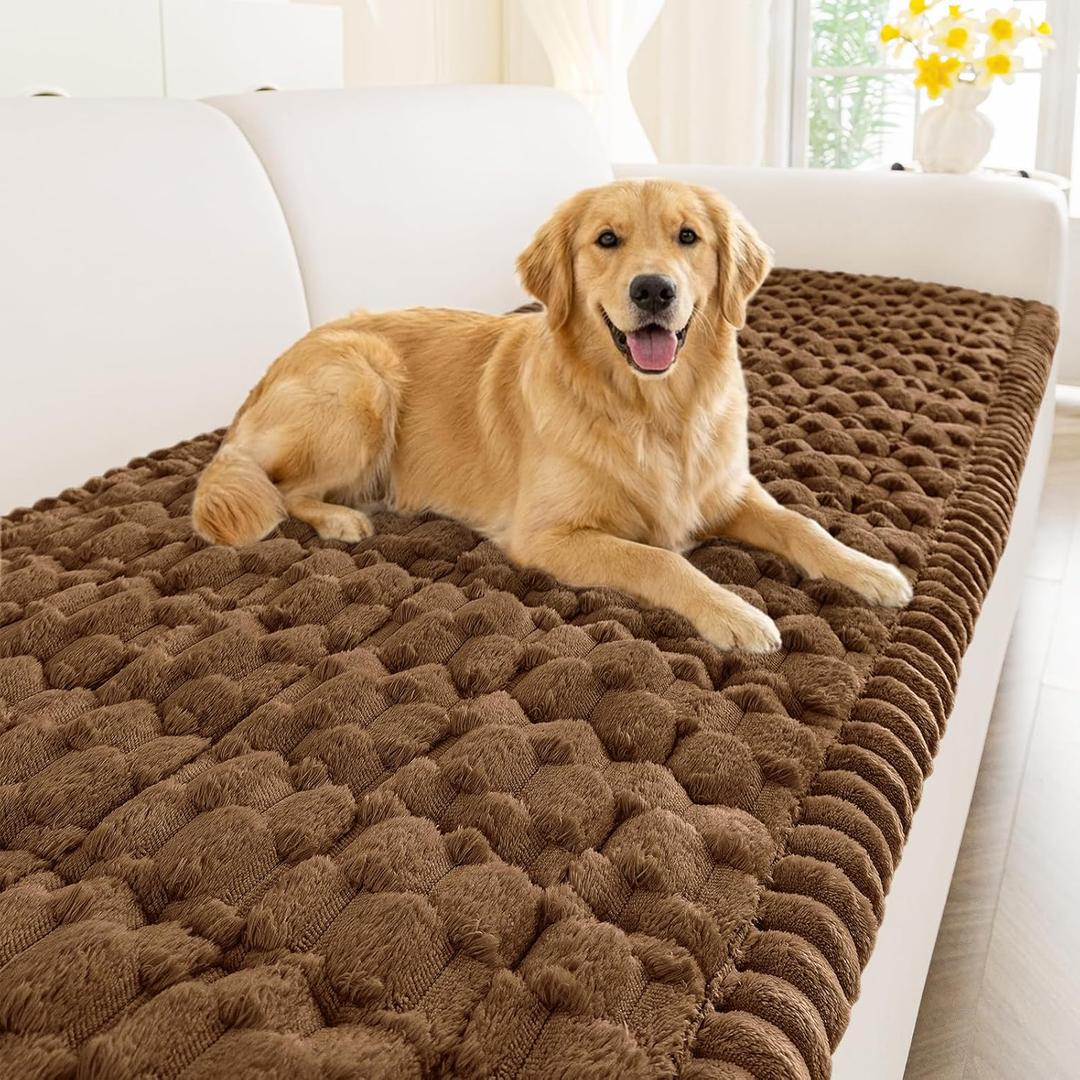 Smiry Couch Covers for Dogs Washable, Non Slip Fuzzy Pet Couch Covers for Sofa, Soft Thick Sofa Slipcovers Furniture Protector Pet Friendly (Chocolate, 27.6" x 47")