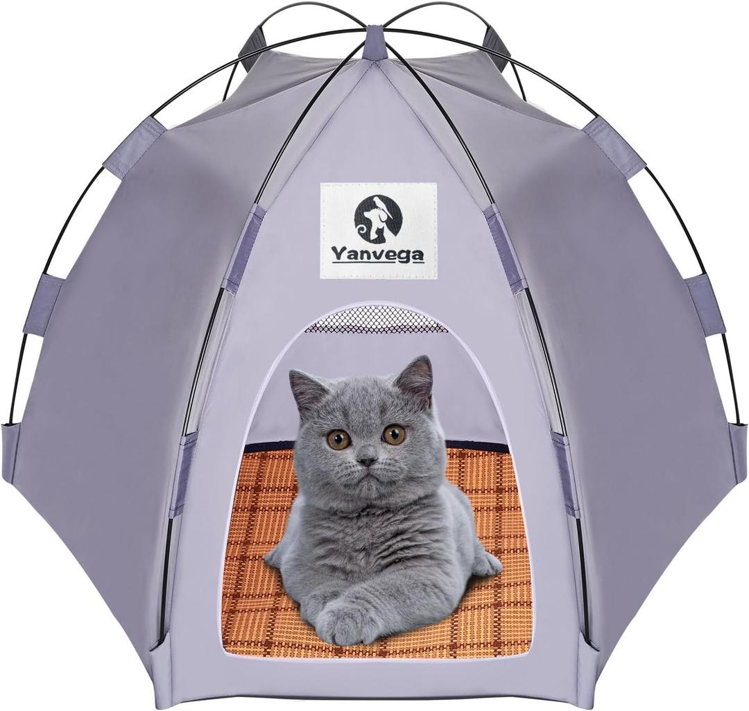 Yanvega Cat Tent Cat Beds for Indoor Cats Pet Supplies, 23.6" 23.6" 16.8" Cat Pop Up Tent Collapsible Cat House Cat Cave Outdoor, No Assemble Required High Elastic Frame with Ground Nail Gray