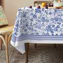 Rectangle Tablecloth - 60 x 84 Inch Blue Floral Rustic Tablecloth Classic French Country Printed Table Cover for Farmhouse Decoration, Suitable for Home, Kitchen Dining