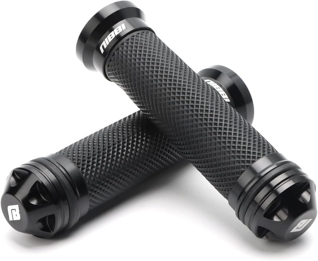 NIBBI Motorcycle Hand Grips, Racing CNC Aluminum & Soft Rubber Handlebar,7/8" Handle Grips for ATV GY6 Scooter (Black)