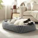 MIXJOY Dog Bed Medium Size Dog, Washable Medium Dogs Bed with Removable Cover, Soft Rectangle Doggy Ded Fluffy Plush Faux Fur Pet Bed with Anti-Slip Bottom, 30"x24"x8", Grey