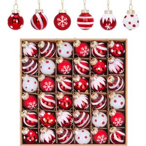 1 Inch Mini Red and White Peppermint Glass Christmas Ornaments, Set of 36 Balls, Small Hand-Painted Bulbs for Xmas Tree, Classic Tiny Decorations for Winter Holiday Miniature Decor