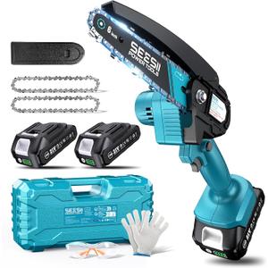 Seesii Mini Chainsaw, 6-inch Mini Chainsaw Cordless, Handheld Electric Power Chain Saw with 2 Batteries, for Tree Trimming Wood Cutting, Best Gifts for Father, Dad, Husband, Men