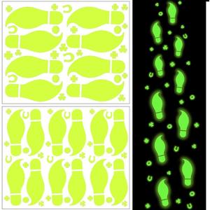 3 x St. Patricks Day Luminous Leprechaun Footprints Glow in The Dark Paddys Decals Stickers Shamrock Gold Coin Saint St Pattys Day Party Decorations Classroom Floor Window Green Decals