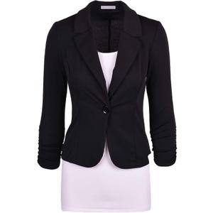 Aulin Collection Women's Casual Work Solid Color Knit Blazer (Black, S)