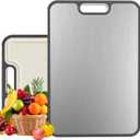 Stainless Steel Cutting Boards for Kitchen,Cutting Board Double Sided,304 Stainless and Wheat Straw PP Chopping Board,Non slip Easy to Clean Kitchen Cutting Board,Dishwasher Safe,Non Toxic (16*11 In)