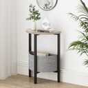 Small Round Side Table End Table, Tall Accent Table with Storage Basket, Set of 2 Half Round Tables Half Moon Tables, Coffee Bedside Tables, Modern Nightstand for Living Room Bedroom, Gray, 15.8''D x 15.8''W x 24.8''H