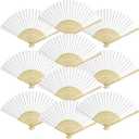 Grosun 50 Packs White Paper Fans Paper Hand Fan Bamboo Folding Fan Handheld Fan Paper Folded Fan Paper Fan for Wedding Party and Home Decoration