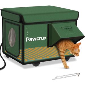 Weatherproof Heated Cat House for Outdoor in Winter, Heated Cat Bed Kitty Shelter with Cat Heating Pad, Insulated & Safe Escape Door, Warm Home for Outside Stray Cat (13"x16"x14", Green)