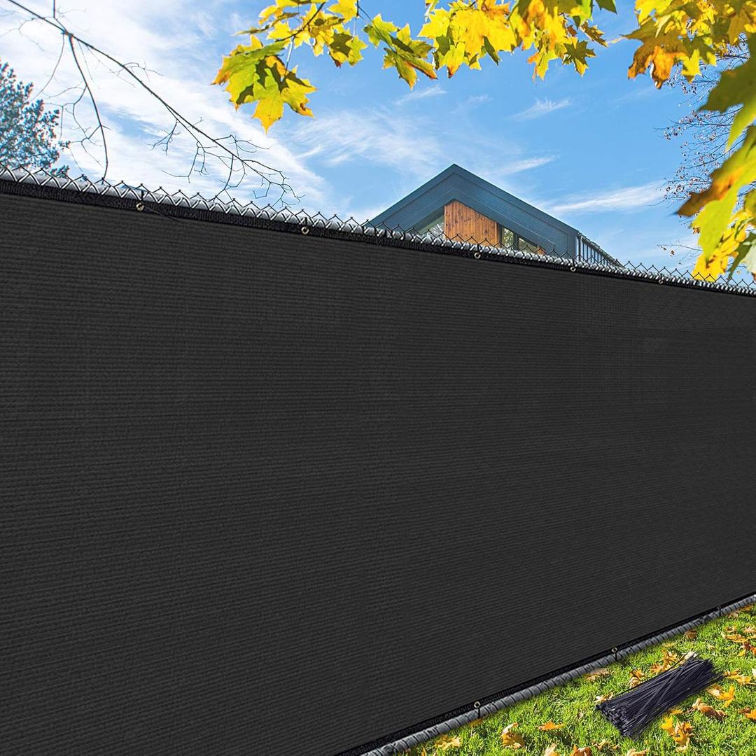 iCover 5x12ft Privacy Screen Fence, Outdoor Fencing Panels, Garden Windscreen Mesh Shade Sail Net Barrier, Fence Privacy Screen Reinforced Bindings and Brass Grommets Cable Zip Ties, Black