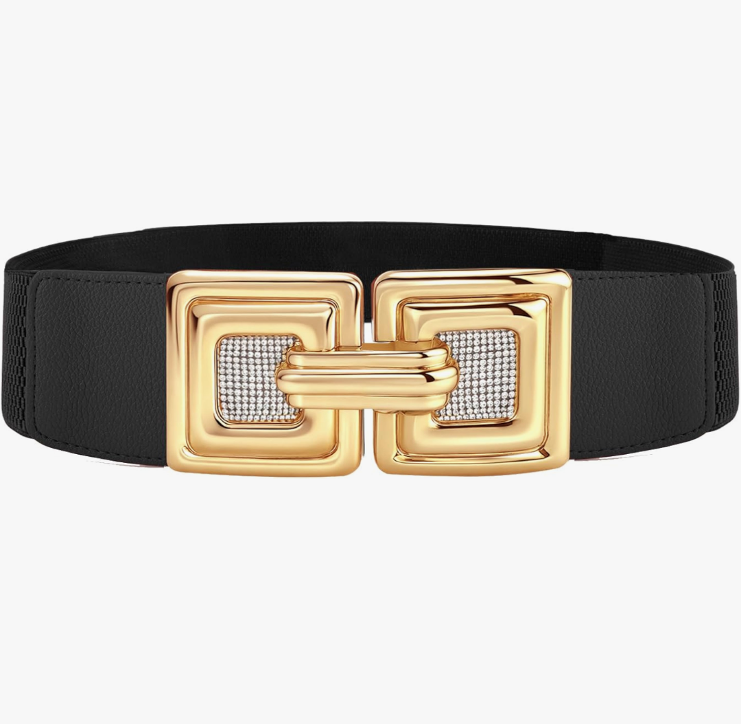 Women Wide Elastic Waist Belt Fashion Vintage Waist Belts Ladies Waistband Skinny Stretchy Rhinestones Gold Buckle