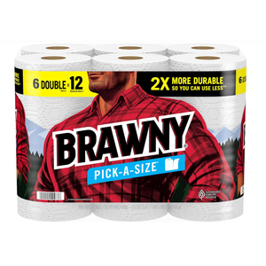 Brawny Pick-A-Size Paper Towels, 6 Double Rolls = 12 Regular Rolls, 2 Sheet Sizes (Half or Full), Strong Paper Towel For Everyday Use, Pack of 2