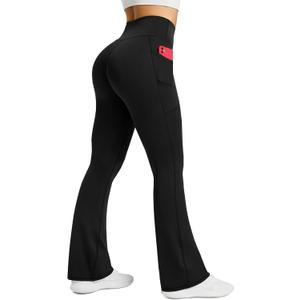 Womens Flared Yoga Pants with Pockets, High Waisted Flare Leggings Bell Bottom Bootcut Yoga Dress Pants (2XL, Black)