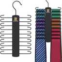 ZEDODIER 2 Pack Tie Hanger with 40 Hooks, Space Saving Necktie Organizer for Men, Large Capacity Tie and Belt Wooden Hanger for Closet, Black