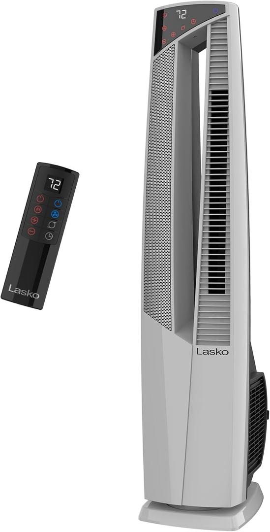 Lasko Oscillating Hybrid Fan and Space Heater for Home, All Season High Velocity Hybrid with Tip-Over Switch, Remote Control, Timer and Thermostat, 37.5 Inches, White, 1500W, FHV820