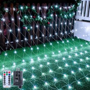 Ollny Net Lights Outdoor Mesh Lights IP67 Waterproof, 210LED 10x7ft Cool White Christmas Net Lights, Connectable Remote 8 Modes Tree Light for Bushes Shrubs Lawn Indoor Decorations