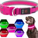 Flashseen LED Dog Collar, USB Rechargeable Light Up Dog Collar Lights, Adjustable Comfortable Soft Mesh Safety Pet Collar for Dogs(Medium, Candy Pink)