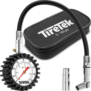 TireTek Tire Pressure Gauge (160 PSI ANSI Certified) - for Cars, Bikes, Motorcycle, Truck, Semi Truck, ATV & RV - Heavy Duty Steel Tire Gauge- Includes Extra Presta Valve & Storage Pouch TireTek Tire Pressure Gauge (160 PSI ANSI Certified) - for Cars, Bikes, Motorcycle, Truck, Semi Truck, ATV & RV - Heavy Duty Steel Tire Gauge- Includes Extra Presta Valve & Storage Pouch