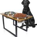 Elevated Dog Bowls for Large & Extra Large Breed Dogs - Raised Dog Feeding Station with Two Stainless Steel Bowls - Helps to Reduce Strain on Dogs Neck & Joints - 3500 ML Capacity (Rustic Brown)