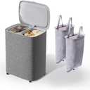 Laundry Baskets(GREY, 50L Laundry THEVryndlyx Laundry Hamper with Removable Bags: 2-Compartment Wheeled Basket for Parents & Housewives, Heavy-Duty Storage Organizer with Lid