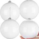 Zubebe 4 Pcs Extra Large Christmas Ball Ornaments 6'' (150 Mm) Giant Oversized Plastic Xmas Ball Big Hanging Christmas Tree Ornaments for Holiday Party Outdoor Decor(White)