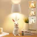 TYNLED Rabbit Lamp - 3 Color Dimmable Nightstand Touch Control Lamp with USB C Charging Port for Bedroom, Dining Room, Office, Dorm (White)