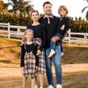 PATPAT Family Matching Outfits Mommy and Me Dresses Matching Set Long Sleeve Plaid Midi Dress and Casual Button Down Shirts (Black, XL)