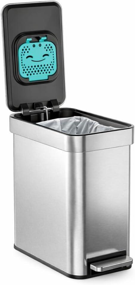 Home Zone Living 3 Gallon Small Trash Can with a Lid and Step Pedal, CleanAura, Odor Control, Stainless Steel with Slim Design for Home and Office, Silver, 10 Liters