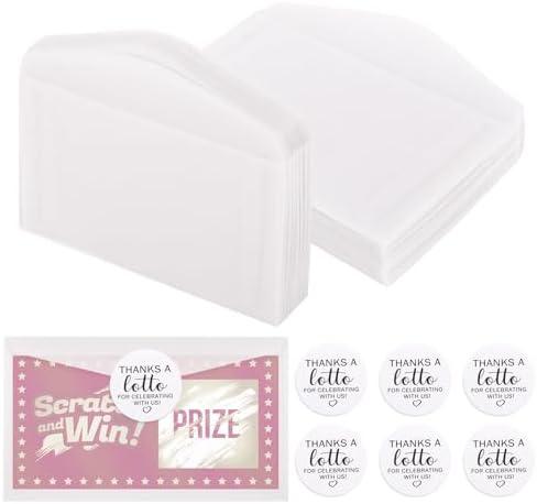 Klmnop 120 Pcs Glassine Lottery Ticket Envelopes with 120 Pcs Stickers, 4.25 x 2.52 Inch Clear Mini Wedding Lottery Ticket Holders for Tickets, Stamps, Coins, Cards, Wedding Guest Favors(White) Missing Pieces Only Stickers Included