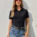 Button Down Shirts for Women Stretch Short Sleeve Dress Shirts for Women Collared Wrinkle Free Business Top Work Blouse (Black, M)
