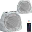 Outdoor Speakers Bluetooth Waterproof Patio TWS Connection Outdoor Bluetooth Speakers Wireless Solar Powered and Rechargeable Rock Speaker for Patio Pool,Backyard (Gray, 2 Pack)