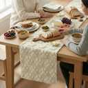 Artoid Mode Beige Soft Plush Faux Fur Jacquard Paws Pet Table Runner, Kitchen Dining Table Decoration for Home Party Decor 13x108 Inch