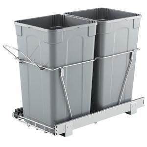 VEVOR Pullout Trash Can for Kitchen Cabinets, 27QTx2 Double Under Sink Garbage Waste Recycling Bin, Under Mount Waste Container, with Heavy Duty Metal Full Extension Sliding System and Handle Grey