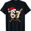 67 Baseball Xmas Lights Santa Hat Funny Holiday T-Shirt Small