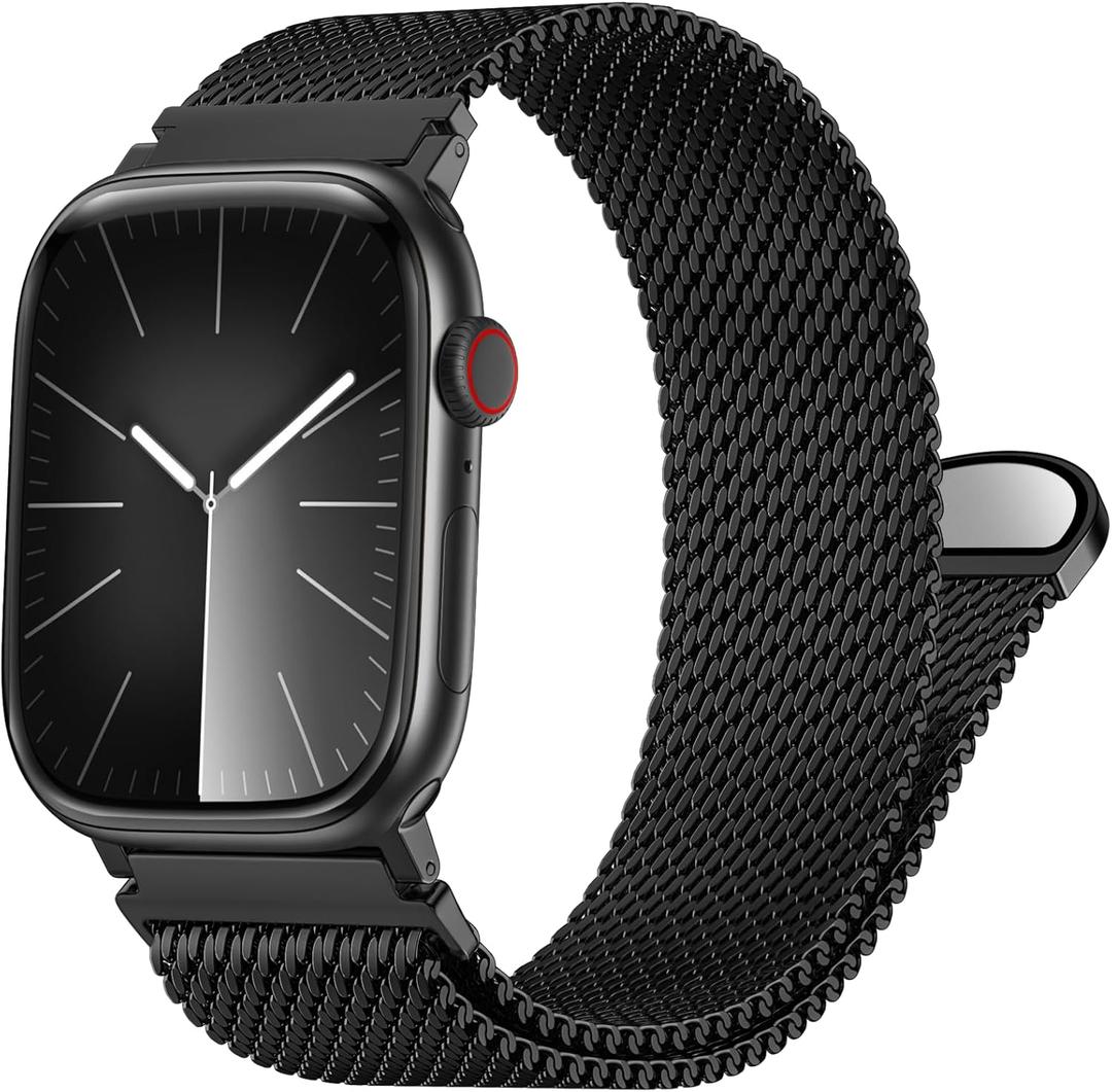Milanese Mesh Loop Compatible with Apple Watch Bands for Men 44mm 49mm 45mm 46mm 40mm 38mm 41mm 42mm, Stainless Steel Metal Magnetic Strap for iWatch Band Series 11 10 9 8 7 6 5 4 3 2 1 SE Ultra3 2 1 (Black)