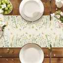 Light Green Wildflower Leaf Butterfly Table Runner ,Seasonal Spring Summer Kitchen Dinning Decoration for Holiday Home Party Decor 13x72 Inch
