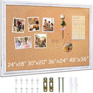 DOLLAR BOSS White Cork Board for Wall - 24 X 18 Inches, Rustic Wooden Frame Bulletin Board, Decorative Hanging Pin Board for Office & Home Decor
