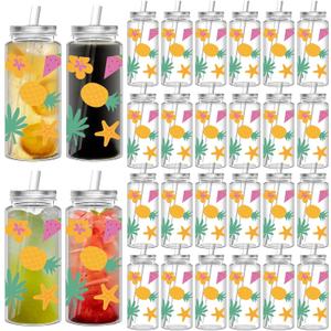 24 Pcs Hawaiian Plastic Cups with Lids and Straws 14.2 Oz Hawaiian Cups with Lids and Straws Summer Reusable Plastic Tumblers Coffee Tea Hot Cocoa Birthday Summer Party Supplies (EXP 12/31/36)