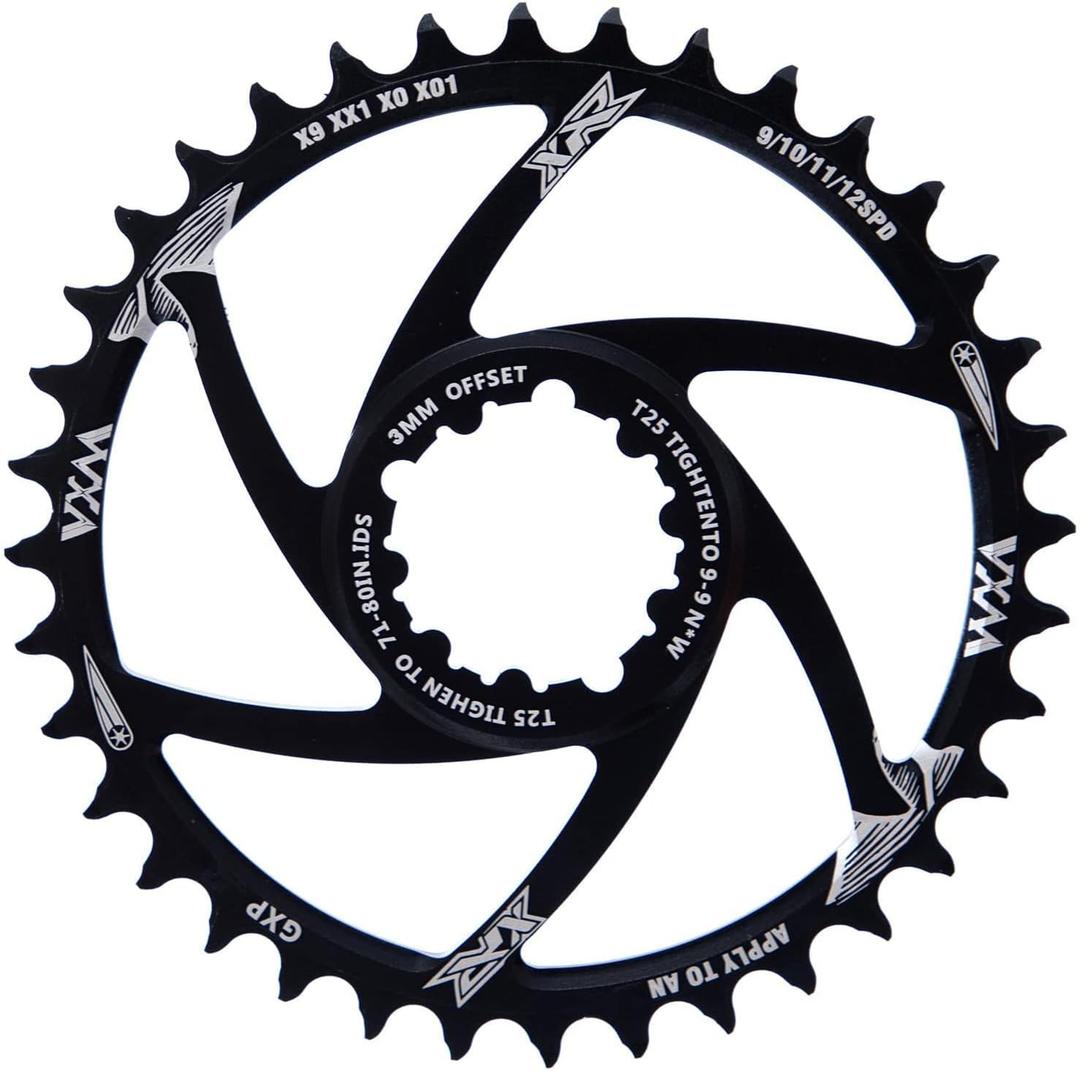 YBEKI Narrow-Wide Chainring 30T-38T - CNC 7075-T6 Aluminum MTB Chainwheel for SRAM GXP/XX1/X01 (3mm/6mm Offset) | Eagle Tooth Design | Ultra-Light 60-80g | Hard Anodized Black