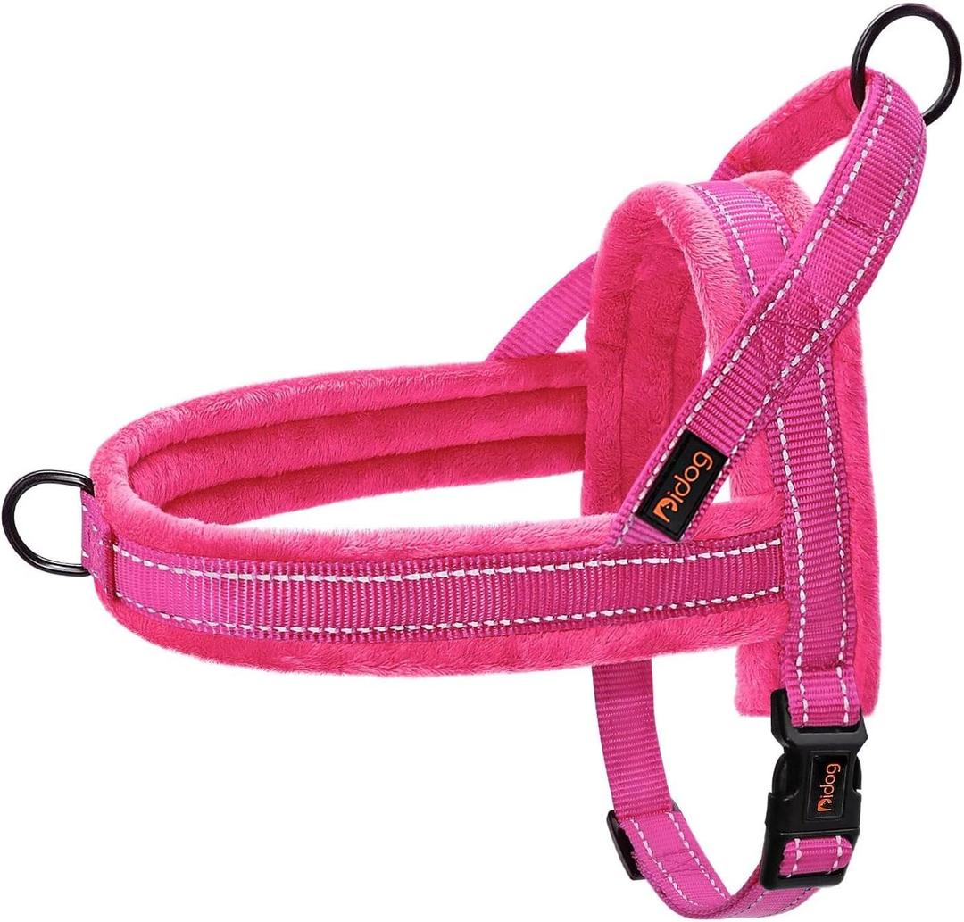 Didog Soft Flannel Padded Dog Vest Harness, Escape Proof/Quick Fit Reflective Dogs Strap Harness,Easy for Training Walking,Hot Pink L Size (L:chest 26-32", Hot Pink)