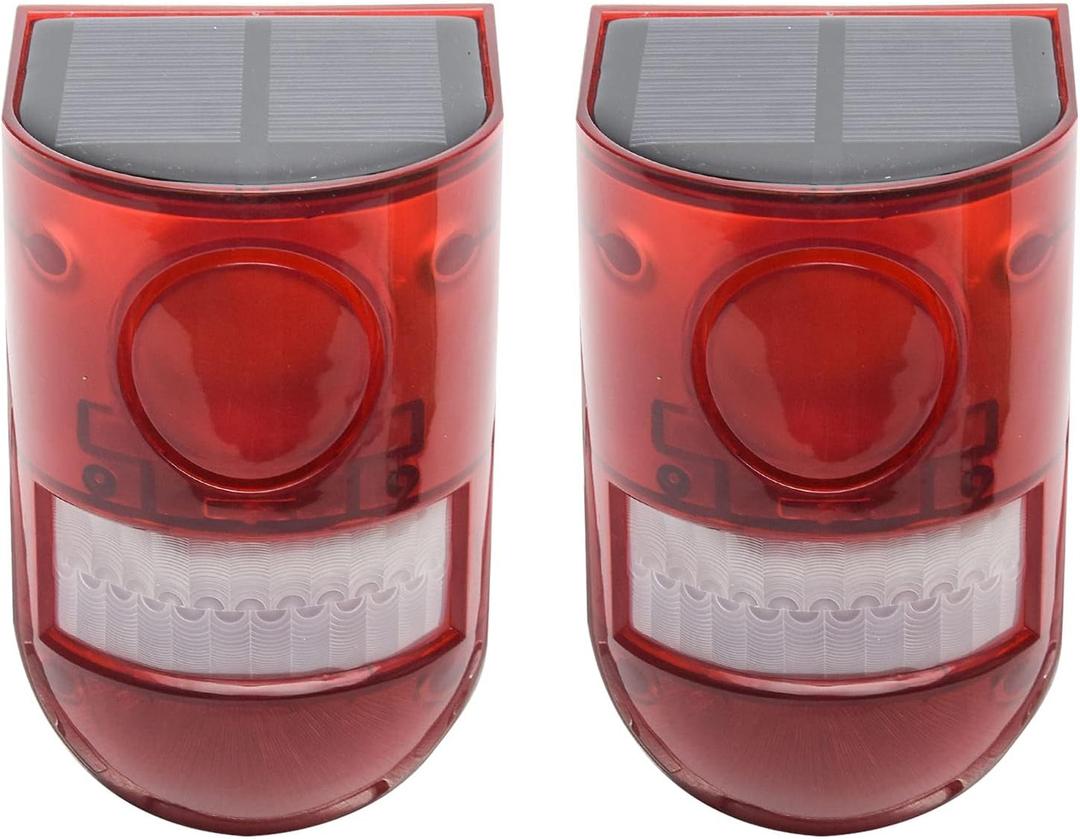 Solar Security Light Alarm,2Pack IP65 Waterproof PIR LED Motion Sensor Flashing Light Lamp,Built in Battery,Energy Saving Warning 110dB Loud Siren Solar Light for Flashing Outdoor(Size:2Pack)
